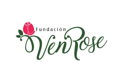 fundacion venrose logo Logo of Fundación VenRose featuring a stylized pink rose with green leaves on the left, and elegant cursive text 'VenRose' in green. The word 'Fundación' appears in smaller, black sans-serif font above the 'Ven' part.