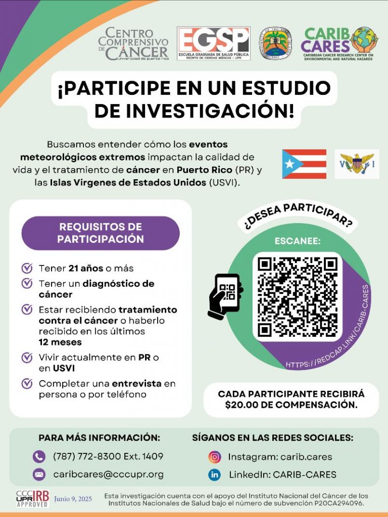 CARIB-CARES recruiting participants in PR and USVI for a brief interview about how extreme weather events have affect health care.
