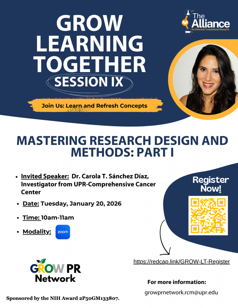 Grow Learning together session IX: Mastering Research Design and Methods. January 20 at 10am.