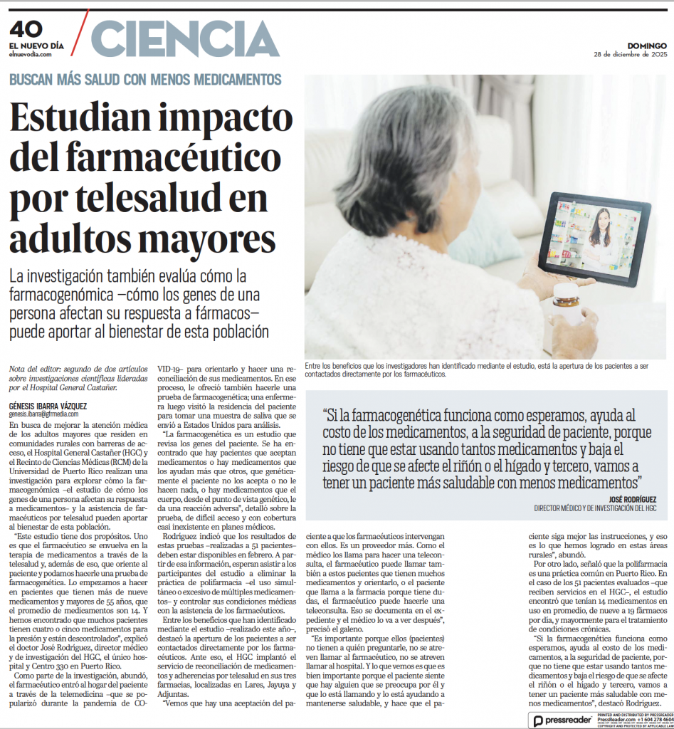 Estudio Colaborativo del Recinto de Ciencias Médicas y el Hospital de Castañer (Miembro de GROW PR Network)