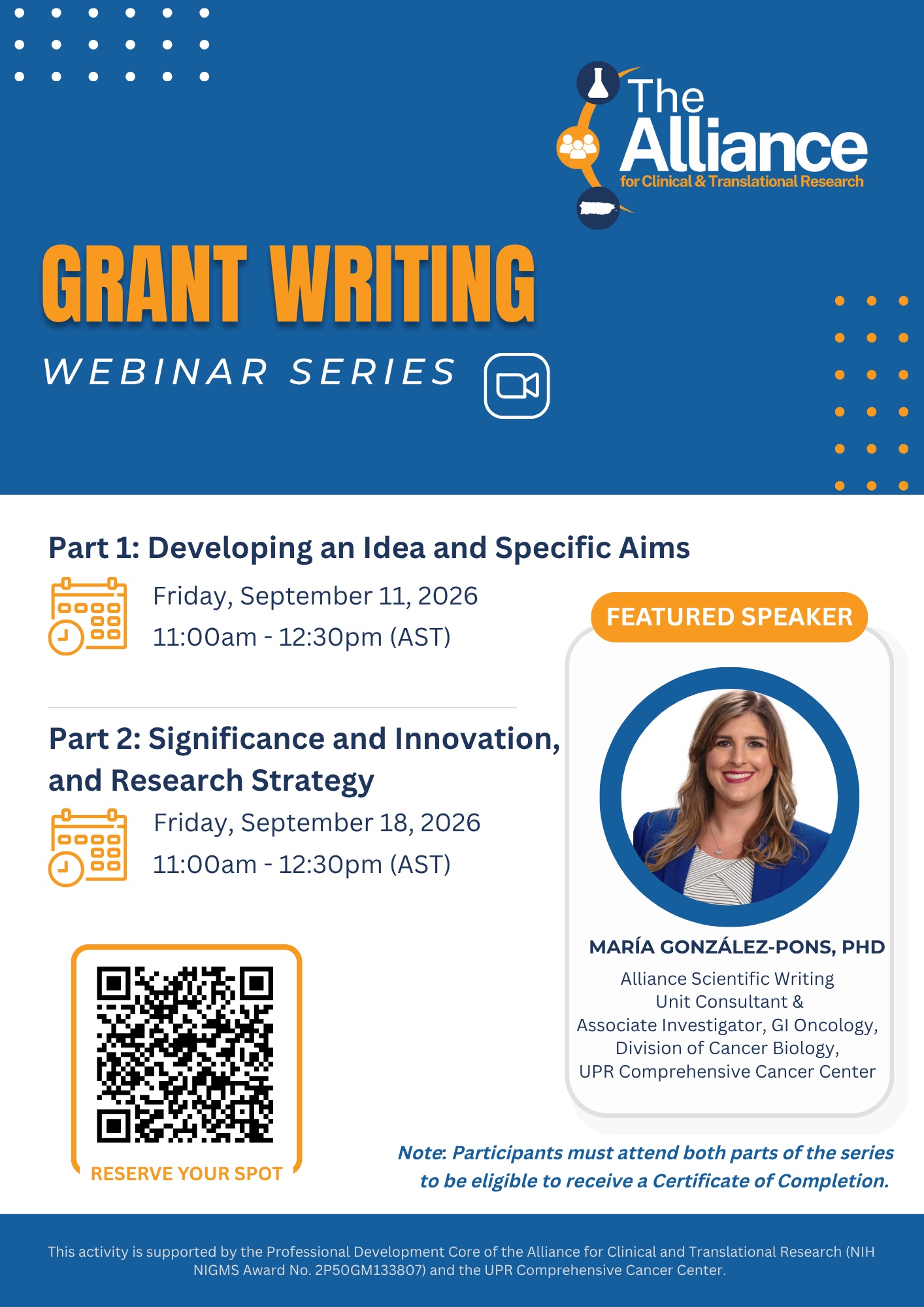 Grant writing seminar series Sept 11 and 18